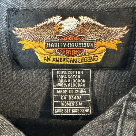 Harley Davidson Shirt Womens M Gray Denim Embroidered Button Up Motorcycle Biker - Picture 5 of 9